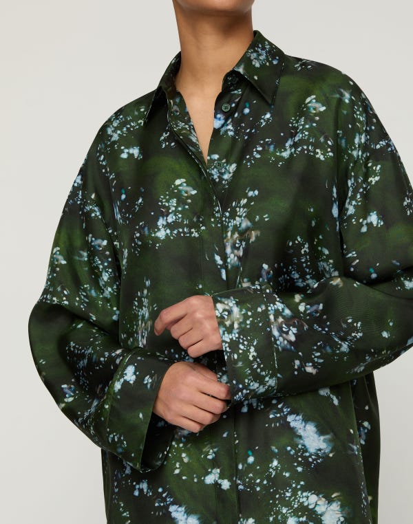 Lafayette148 Splattered Glaze Print Silk Twill Oversized Blouse
