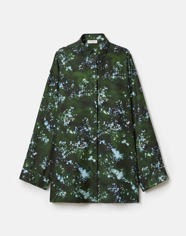 lafayette148 Splattered Glaze Print Silk Twill Oversized Blouse