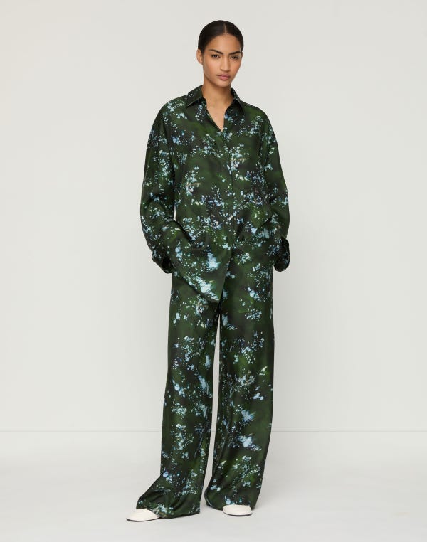 Lafayette148 Splattered Glaze Print Silk Twill Riverside Pant