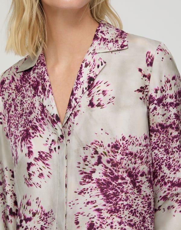 Lafayette148 Spotted Glaze Print Silk Twill Collared Blouse