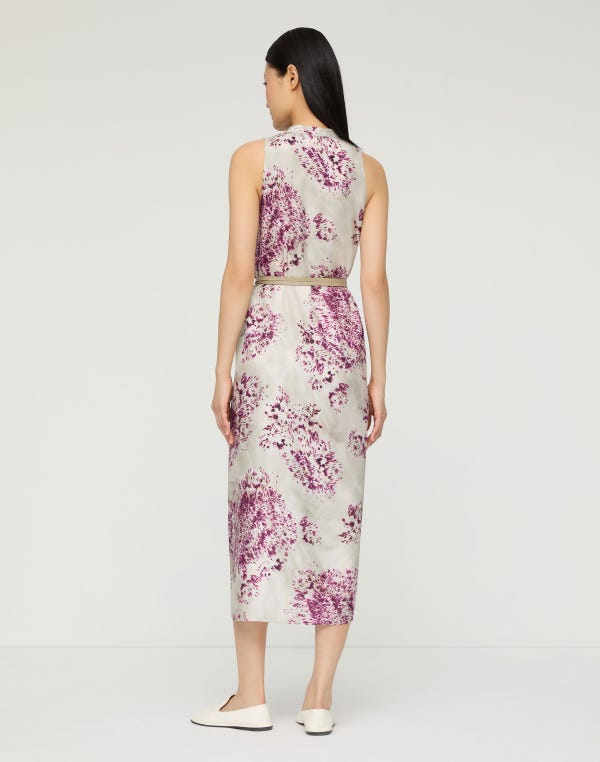 Lafayette148 Spotted Glaze Print Silk Twill Sleeveless Belted Dress