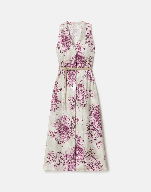 lafayette148 Spotted Glaze Print Silk Twill Sleeveless Belted Dress