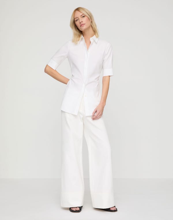 Lafayette148 Stretch Cotton Tie Back Sagaponack Shirt