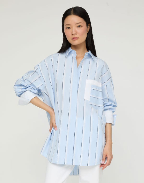 Lafayette148 Striped Cotton Oversized Amagansett Shirt