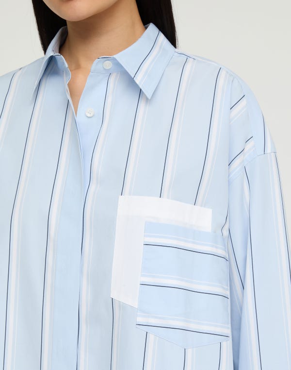 Lafayette148 Striped Cotton Oversized Amagansett Shirt