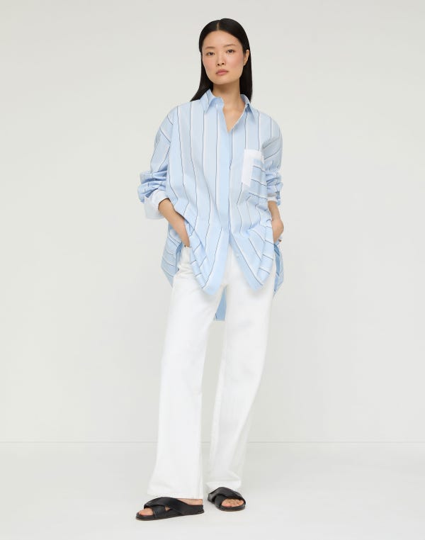 Lafayette148 Striped Cotton Oversized Amagansett Shirt