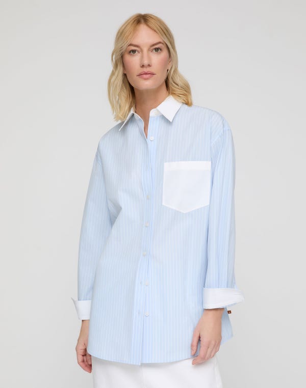 Lafayette148 Striped Cotton Oversized East Hampton Shirt