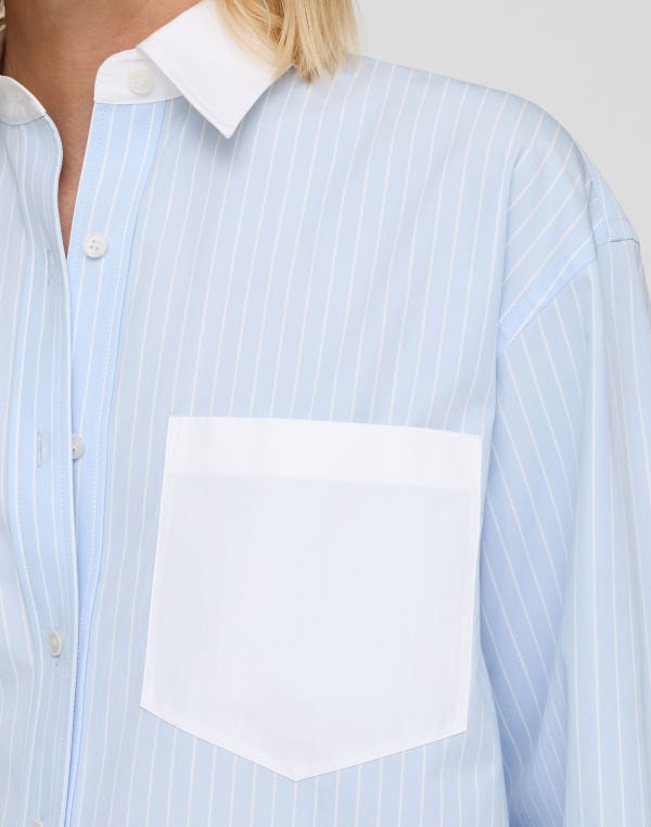 Lafayette148 Striped Cotton Oversized East Hampton Shirt