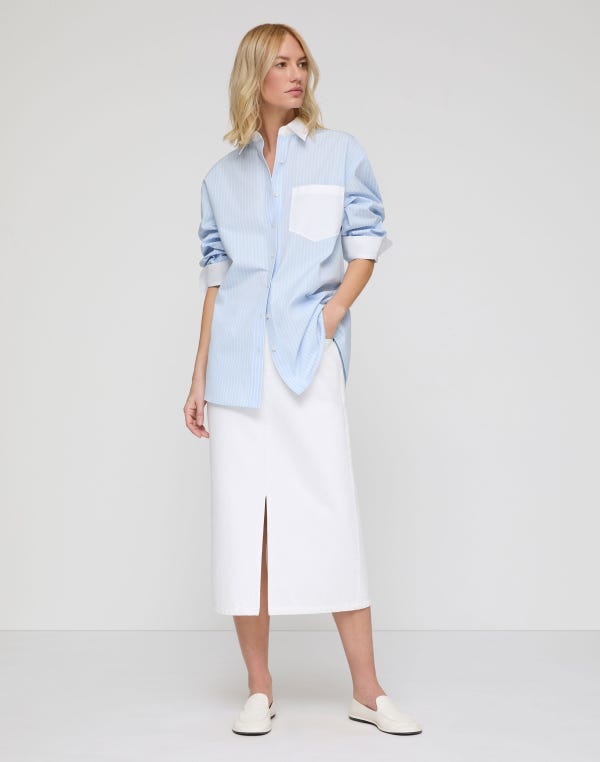 Lafayette148 Striped Cotton Oversized East Hampton Shirt