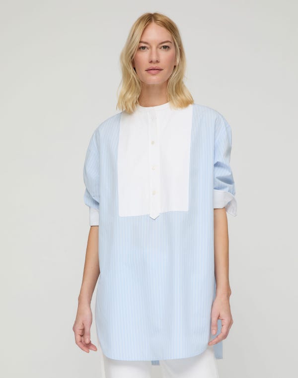 Lafayette148 Striped Cotton Oversized Wainscott Tunic Shirt