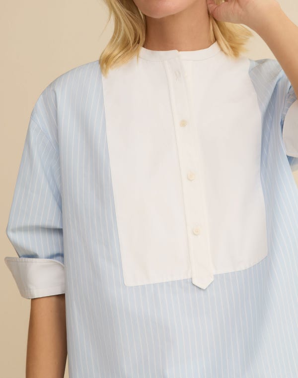 Lafayette148 Striped Cotton Oversized Wainscott Tunic Shirt