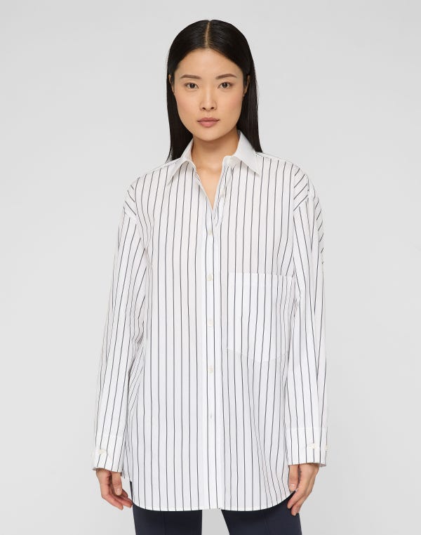 Lafayette148 Striped Cotton Poplin Collared Oversized Shirt