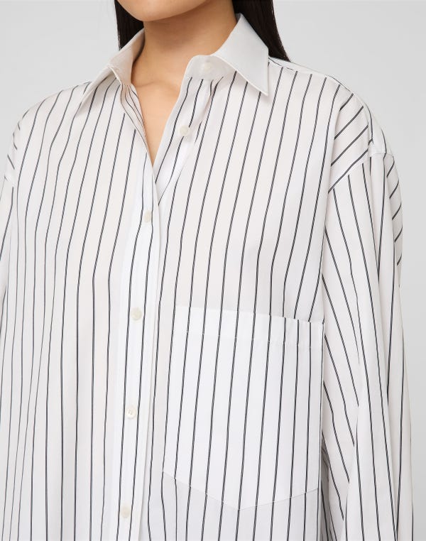 Lafayette148 Striped Cotton Poplin Collared Oversized Shirt