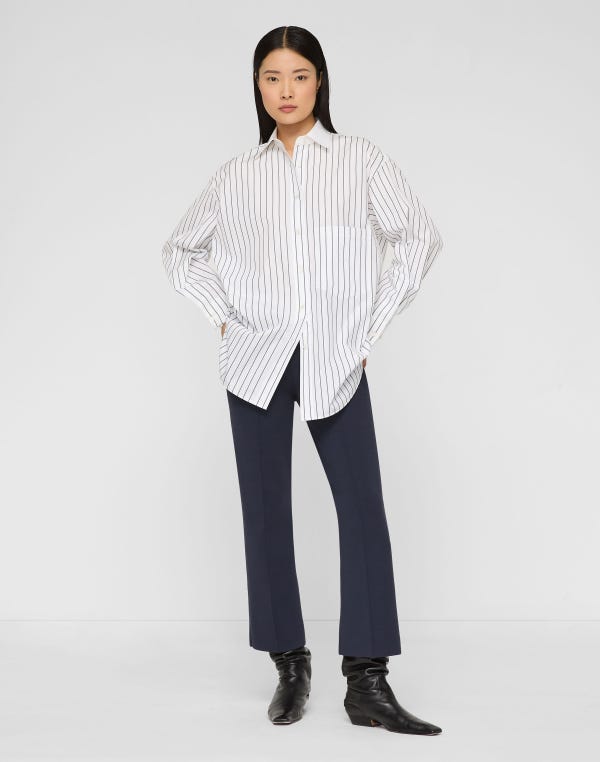 Lafayette148 Striped Cotton Poplin Collared Oversized Shirt