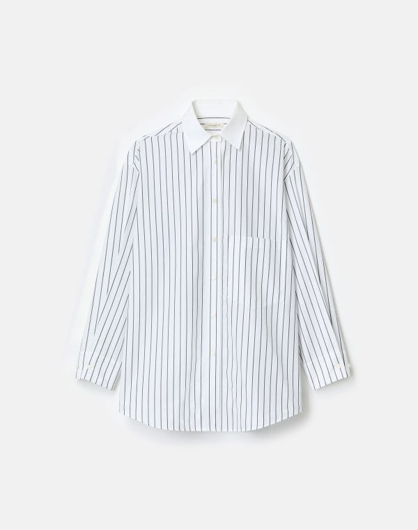 lafayette148 Striped Cotton Poplin Collared Oversized Shirt