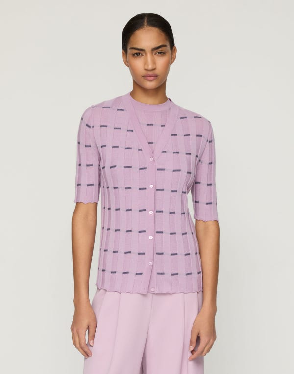 Lafayette148 Striped Fine Gauge Cashmere Ribbed Cardigan