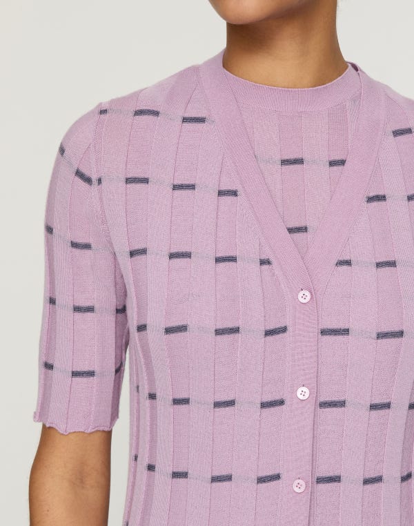 Lafayette148 Striped Fine Gauge Cashmere Ribbed Cardigan