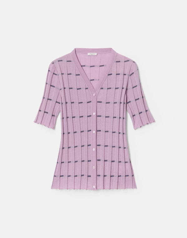 lafayette148 Striped Fine Gauge Cashmere Ribbed Cardigan