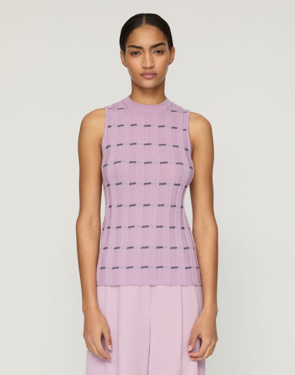 Lafayette148 Striped Fine Gauge Cashmere Ribbed Shell