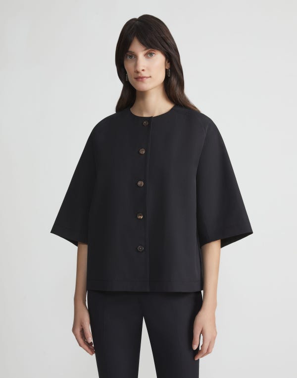 Lafayette148 Techno Stretch Twill Collarless Shirt Jacket