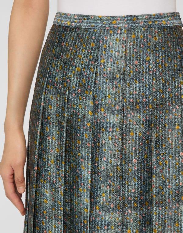 Lafayette148 Textile Print Textured Silk Pleated Midi Skirt