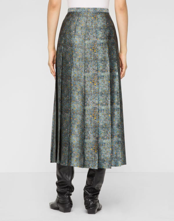 Lafayette148 Textile Print Textured Silk Pleated Midi Skirt