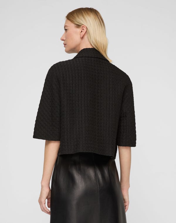 Lafayette148 Textured Houndstooth Jacquard Double Breasted Short Sleeve Jacket