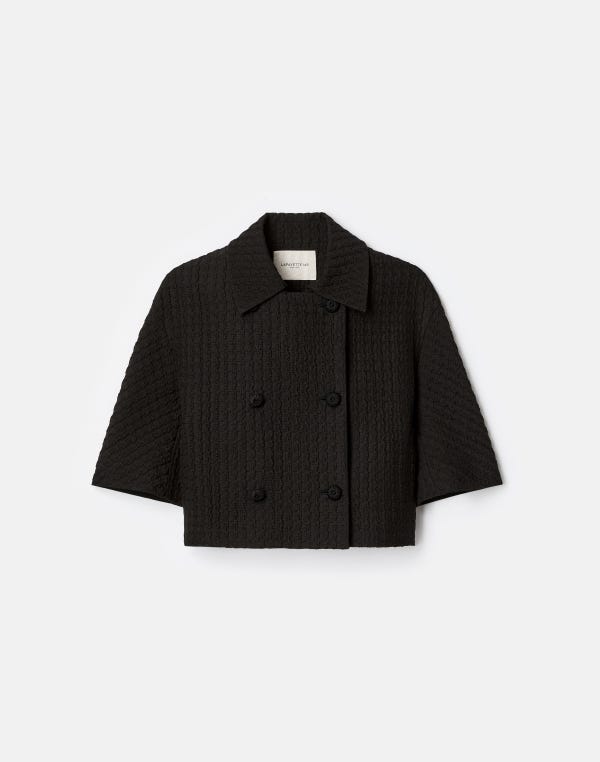 lafayette148 Textured Houndstooth Jacquard Double Breasted Short Sleeve Jacket
