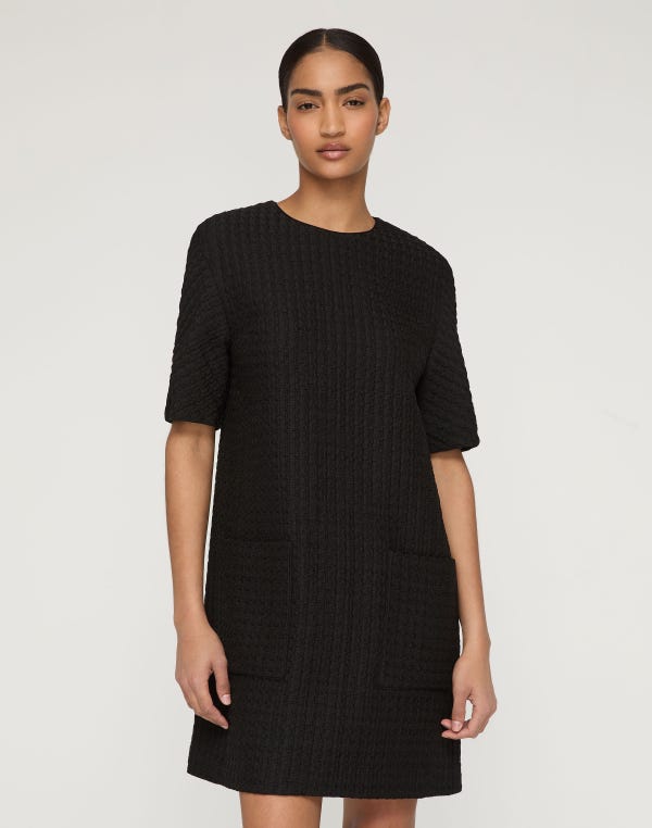 Lafayette148 Textured Houndstooth Jacquard Patch Pocket Shift Dress