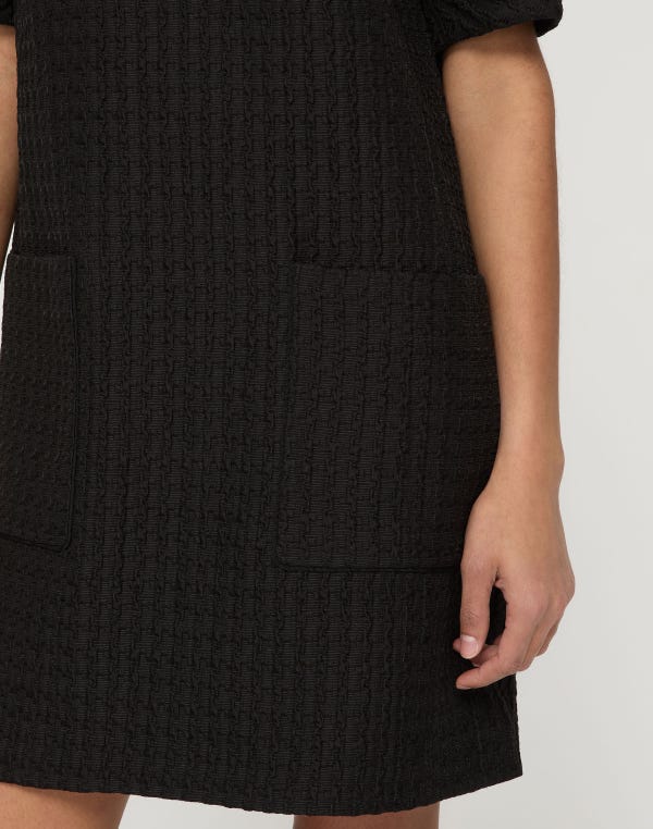 Lafayette148 Textured Houndstooth Jacquard Patch Pocket Shift Dress