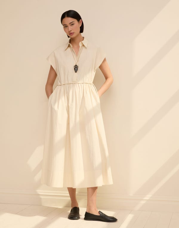 Lafayette148 Travel Cotton Gathered Waist Shirtdress