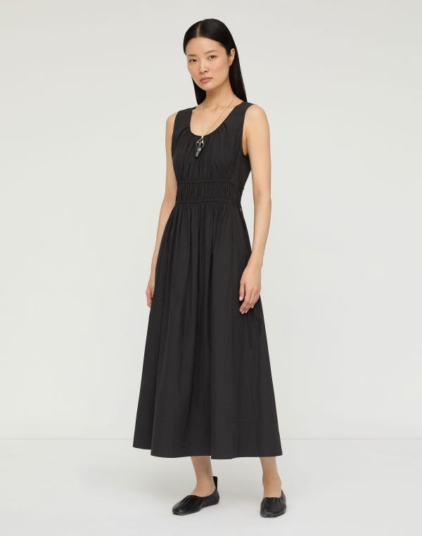 Lafayette148 Travel Cotton Sleeveless Gathered Waist Dress