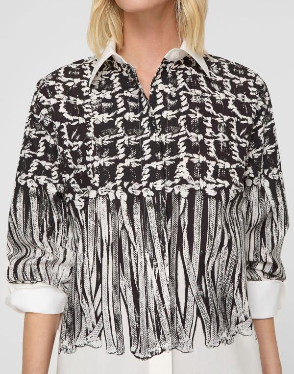 Lafayette148 Trompe L'Oeil Print Cotton Oversized Shirt