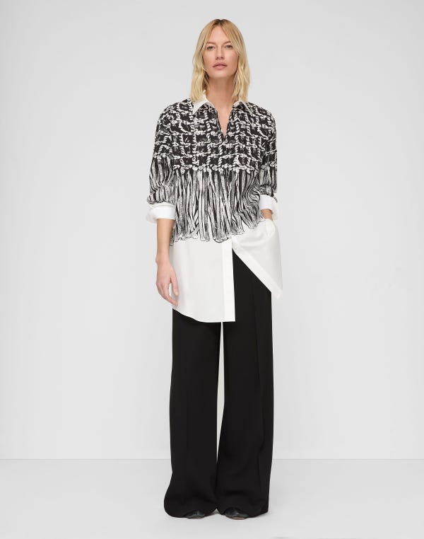 Lafayette148 Trompe L'Oeil Print Cotton Oversized Shirt