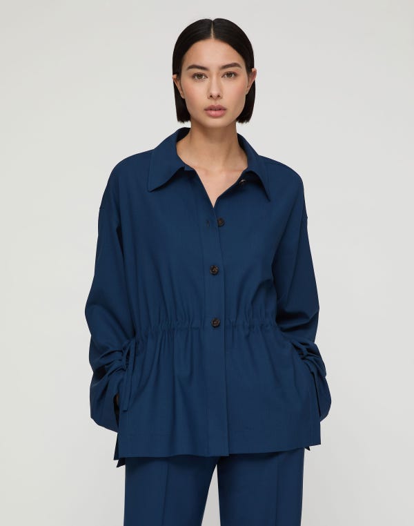 Lafayette148 Tropical Wool Gathered Waist Oversized Jacket