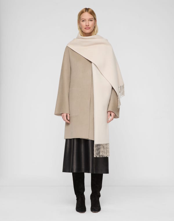 Lafayette148 Two-Tone Cashmere Reversible Coat & Detachable Scarf