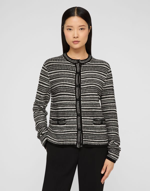 Lafayette148 Velour-Wool Mixed Stitch Button Cardigan