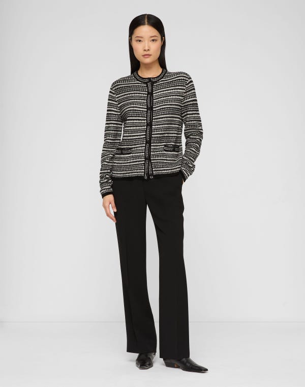 Lafayette148 Velour-Wool Mixed Stitch Button Cardigan