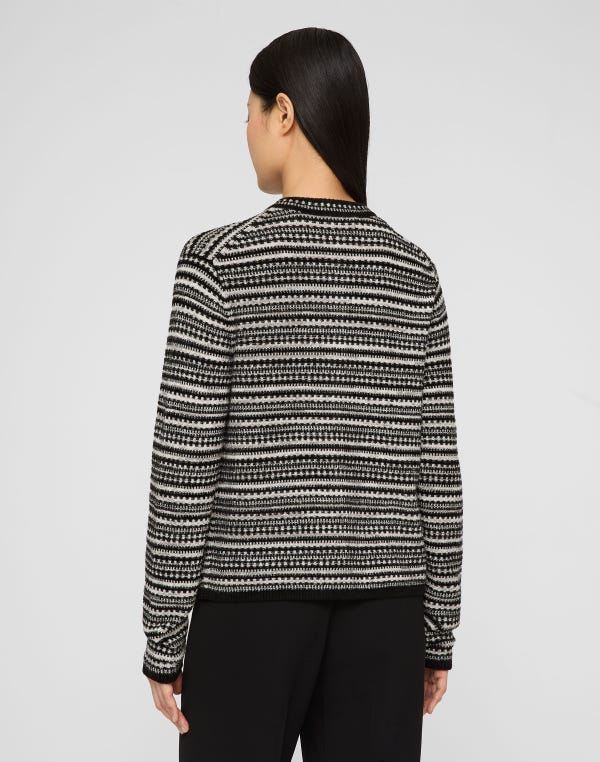 Lafayette148 Velour-Wool Mixed Stitch Button Cardigan