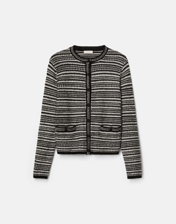 lafayette148 Velour-Wool Mixed Stitch Button Cardigan