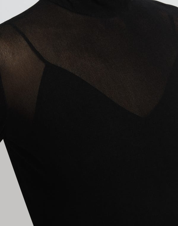 Lafayette148 Velvet Mesh Jersey Sheer Turtleneck Top