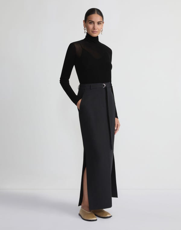 Lafayette148 Velvet Mesh Jersey Sheer Turtleneck Top