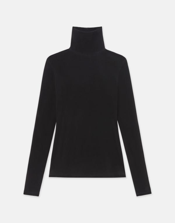 lafayette148 Velvet Mesh Jersey Sheer Turtleneck Top