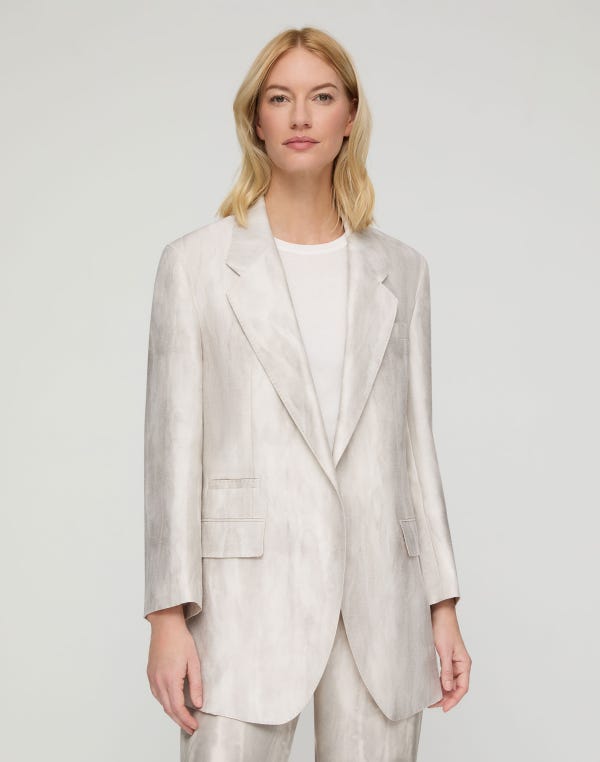 Lafayette148 Washed Glaze Print Ramie-Silk Neapolitan Jacket