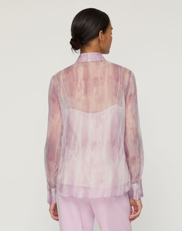 Lafayette148 Washed Glaze Print Silk Crépon Button Blouse