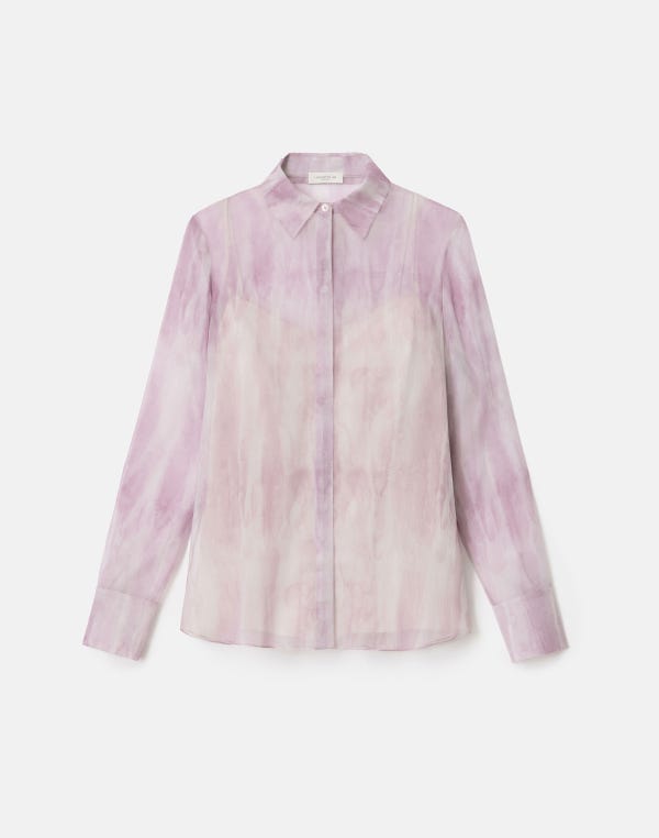 lafayette148 Washed Glaze Print Silk Crépon Button Blouse