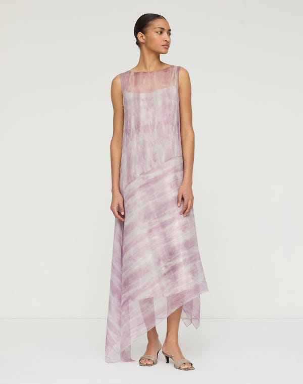 Lafayette148 Washed Glaze Print Silk Crépon Midi Dress