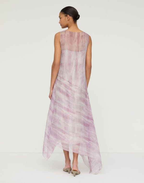 Lafayette148 Washed Glaze Print Silk Crépon Midi Dress