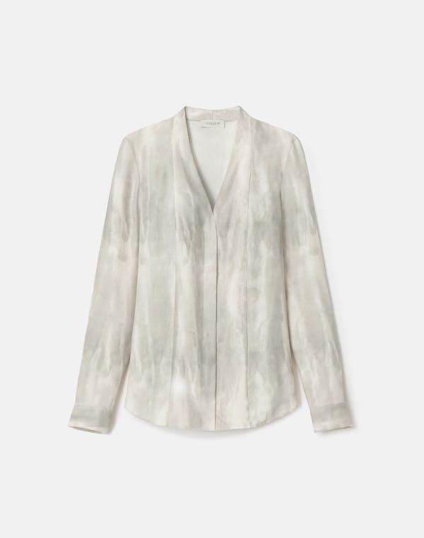 lafayette148 Washed Glaze Print Silk Twill V-Neck Blouse