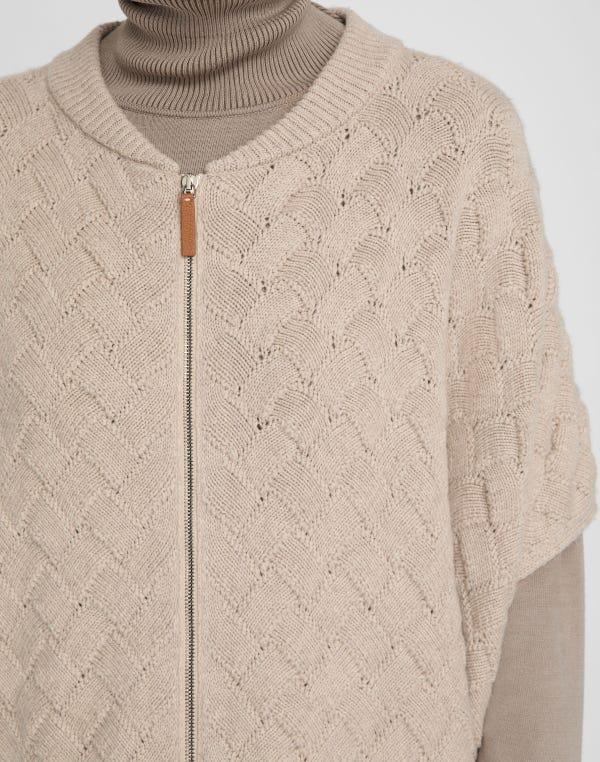 Lafayette148 Wool-Cashmere Basket Stitch Zip Front Poncho